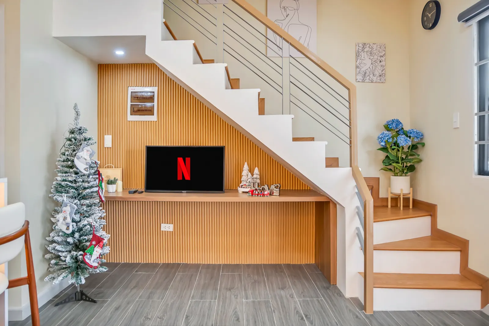 TV nook under the stairs
