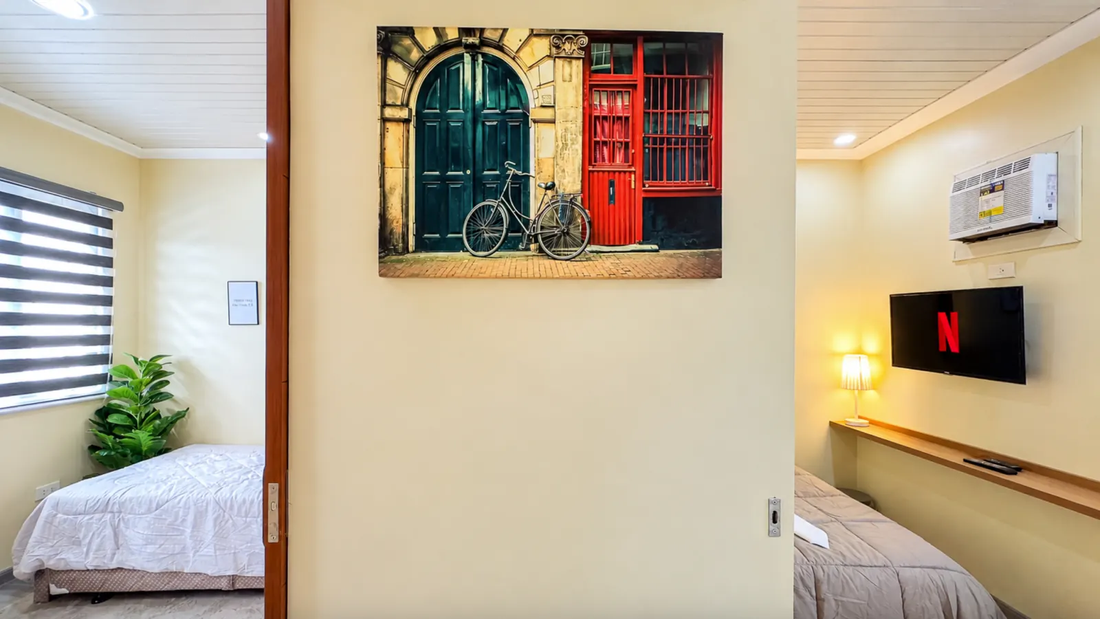 Framed art above the TV corner